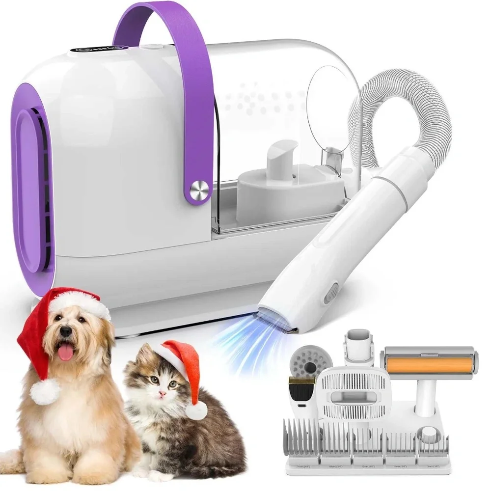Pet Grooming Kit & Vacuum 99% Pet Hair Suction, 8 Pet Grooming Tools, 6 Nozzles,